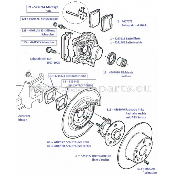 SKANDIX Shop Saab Ersatzteile: Bremsscheibe Hinterachse massiv